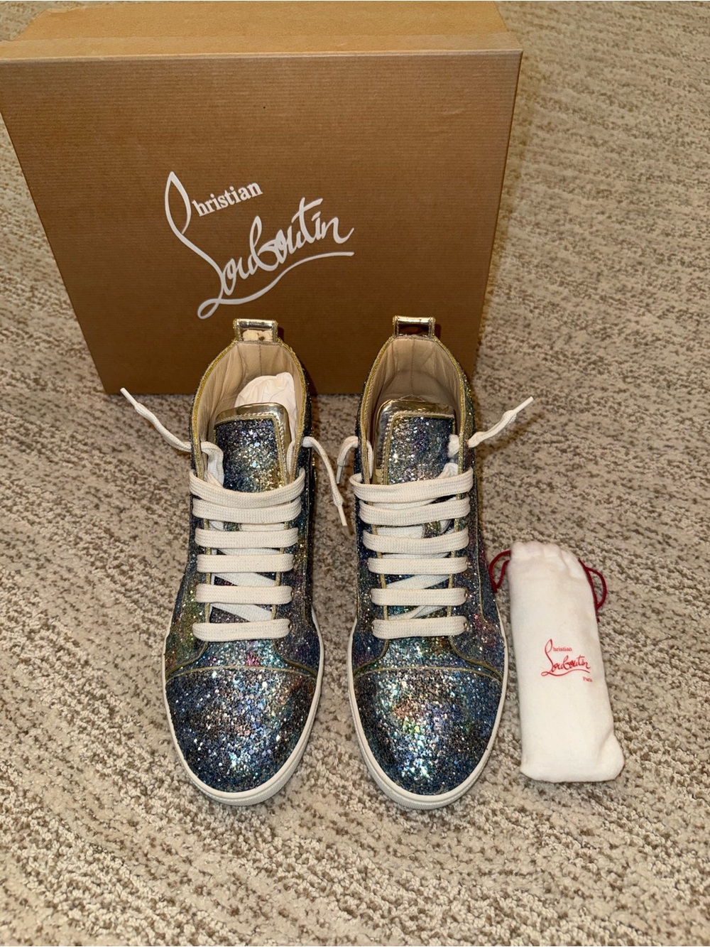 Christian Louboutin Women’s Multicolor Glitter High-Top Sneakers